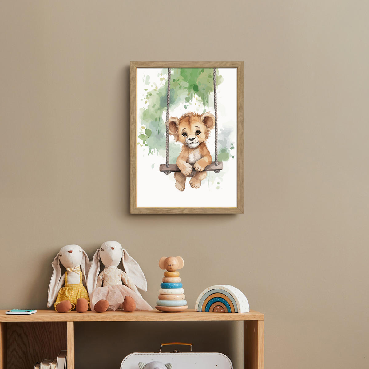 NACHTTISCHLAMPE MIT AKKU Löwe - Tier - Kinder - Dschungel 30x40 cm - Weiß, Holzwerkstoff (8/30/40cm) - OnlyWow