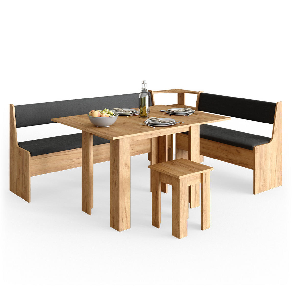 ECKBANKGRUPPE Roman Goldkraft Eiche 210 x 41.5 cm mit Tisch - Anthrazit/Eiche Wotan, Holzwerkstoff (210/80/150cm) - Vicco