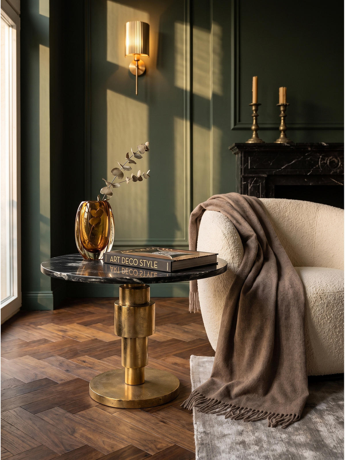 COUCHTISCH ESLA, Marmor, handgefertigt, Schwarz-Gold, Ø 60 x 39 cm - Goldfarben/Schwarz, Stein/Metall (60/60/39cm) - KADIMA DESIGN
