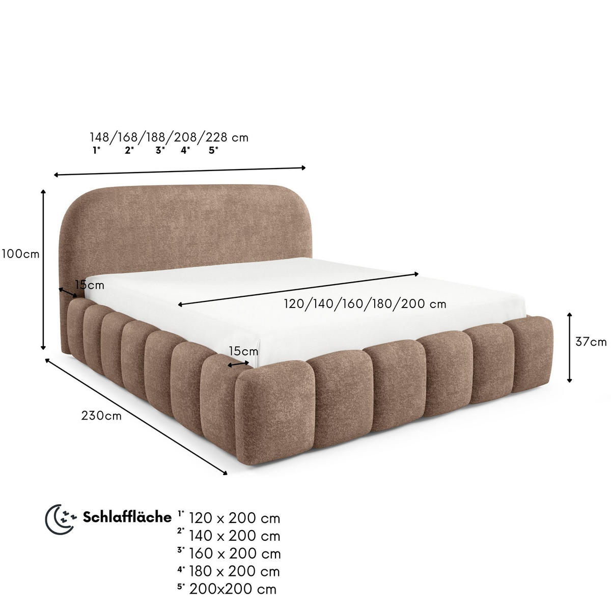 POLSTERBETT BELLURE mit Bettkasten 180x200,Doppelbett mit Stauraum,Lattenrost,Boxspringbett-Optik,ohne Matratze-Braun - Braun, Holz (180/200cm) - Furnistar