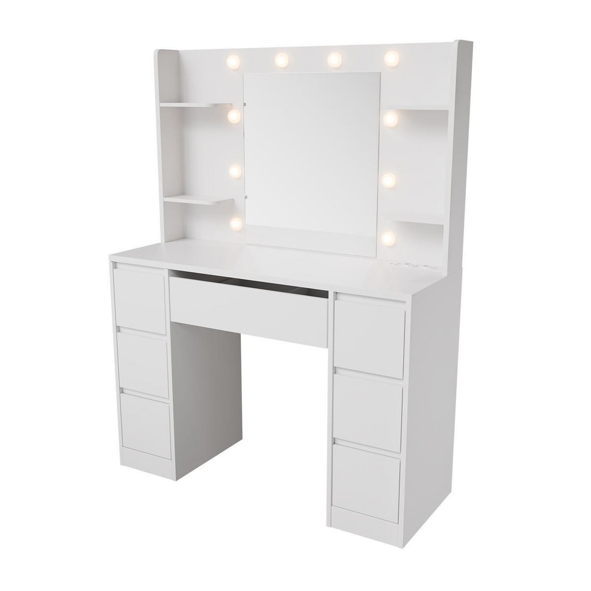 SCHMINKTISCH Malia mit LED - Weiß, Holz (107/140/40cm) - Juskys