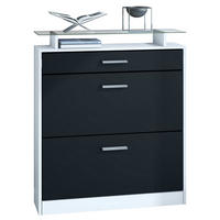 SCHUHSCHRANK Loret Front in Schwarz matt - Schwarz, Holzwerkstoff (89/104/23cm) - Vladon