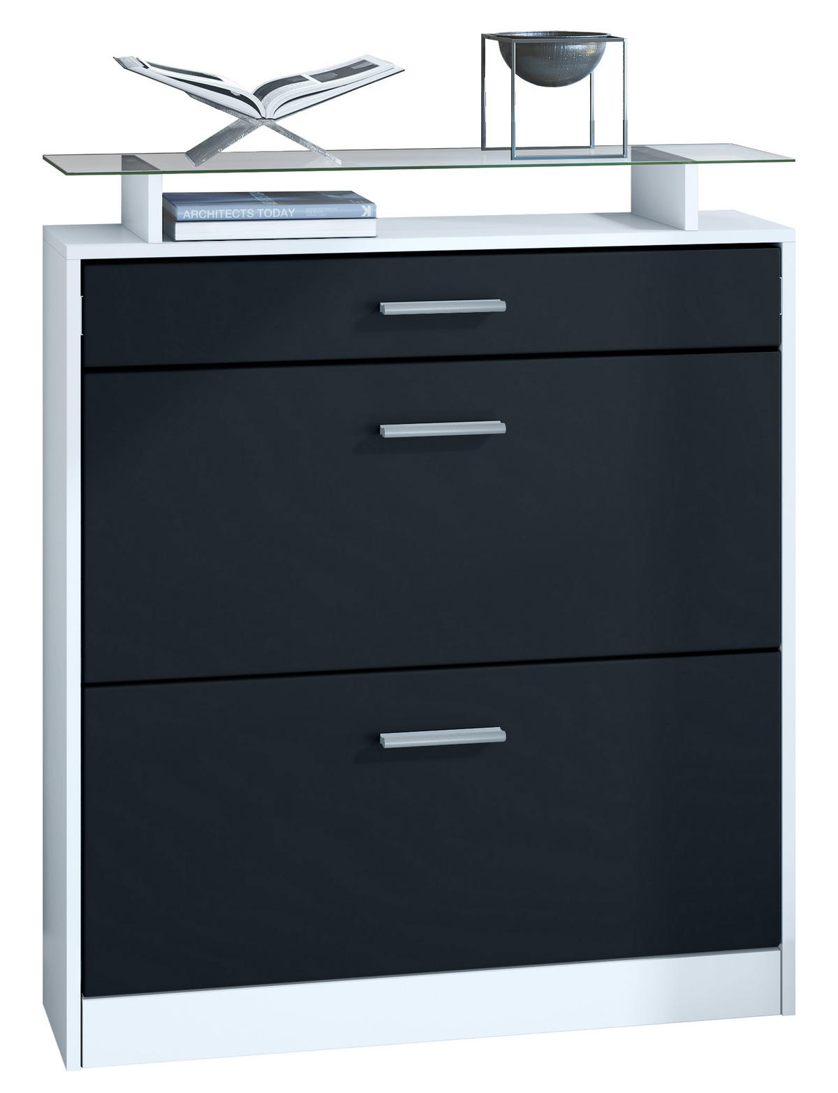 SCHUHSCHRANK Loret Front in Schwarz matt - Schwarz, Holzwerkstoff (89/104/23cm) - Vladon