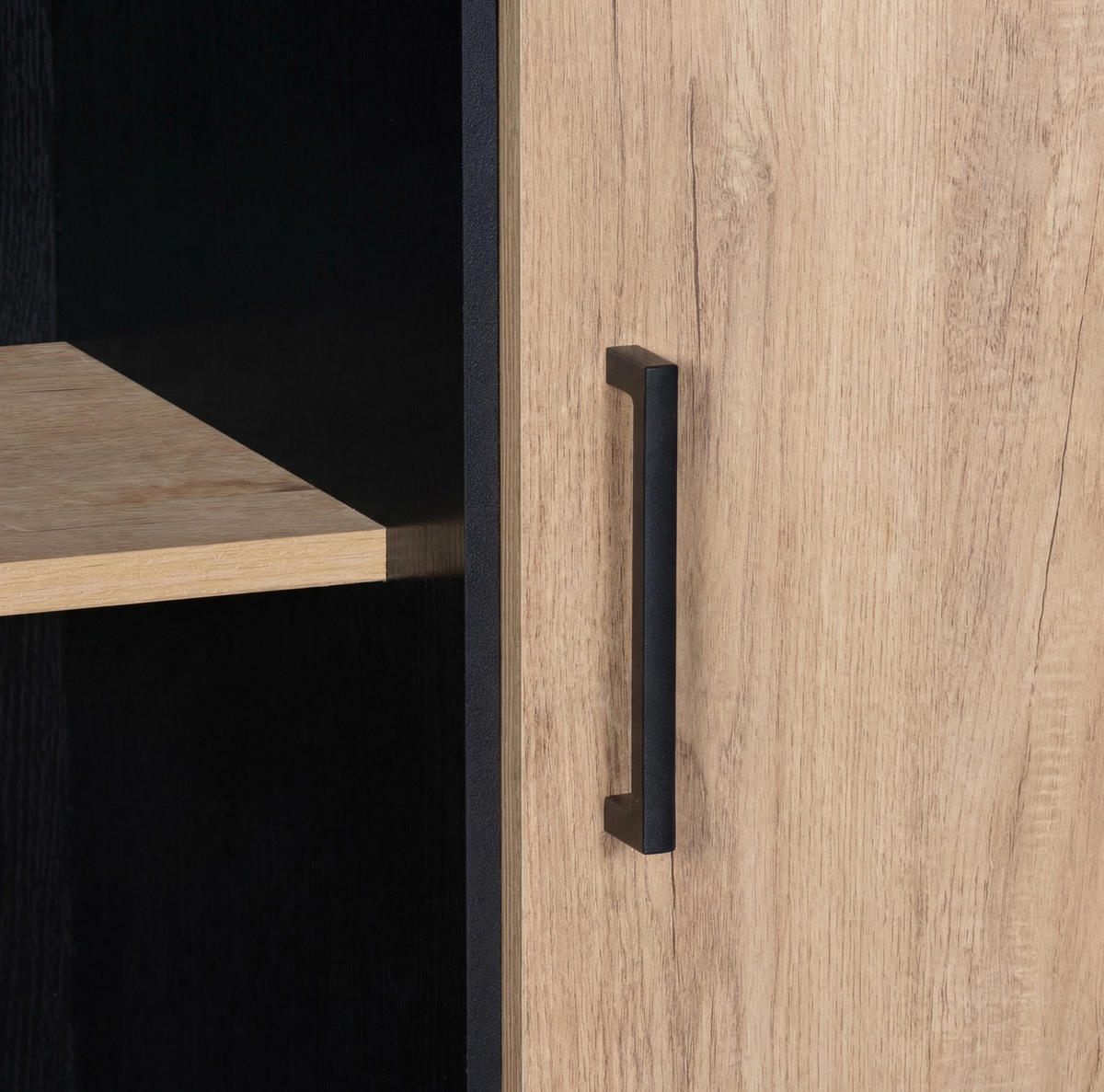 HIGHBOARD 80/180/40 cm Schwarz/Holzfarbe aus MDF mit 2 Schubladen - Schwarz, Holzwerkstoff (40/180/80cm) - OKMYHOME