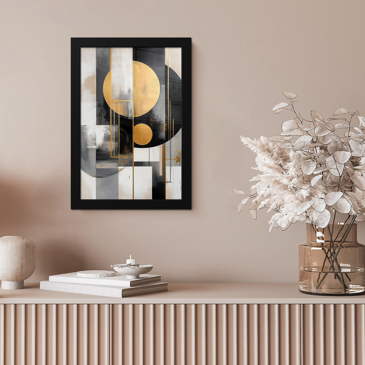 GERAHMTES BILD Abstrakt - Gold - Silber - Formen - Ästhetisch - Modern 20x30 cm - Goldfarben, Papier (20/30cm) - MuchoWow