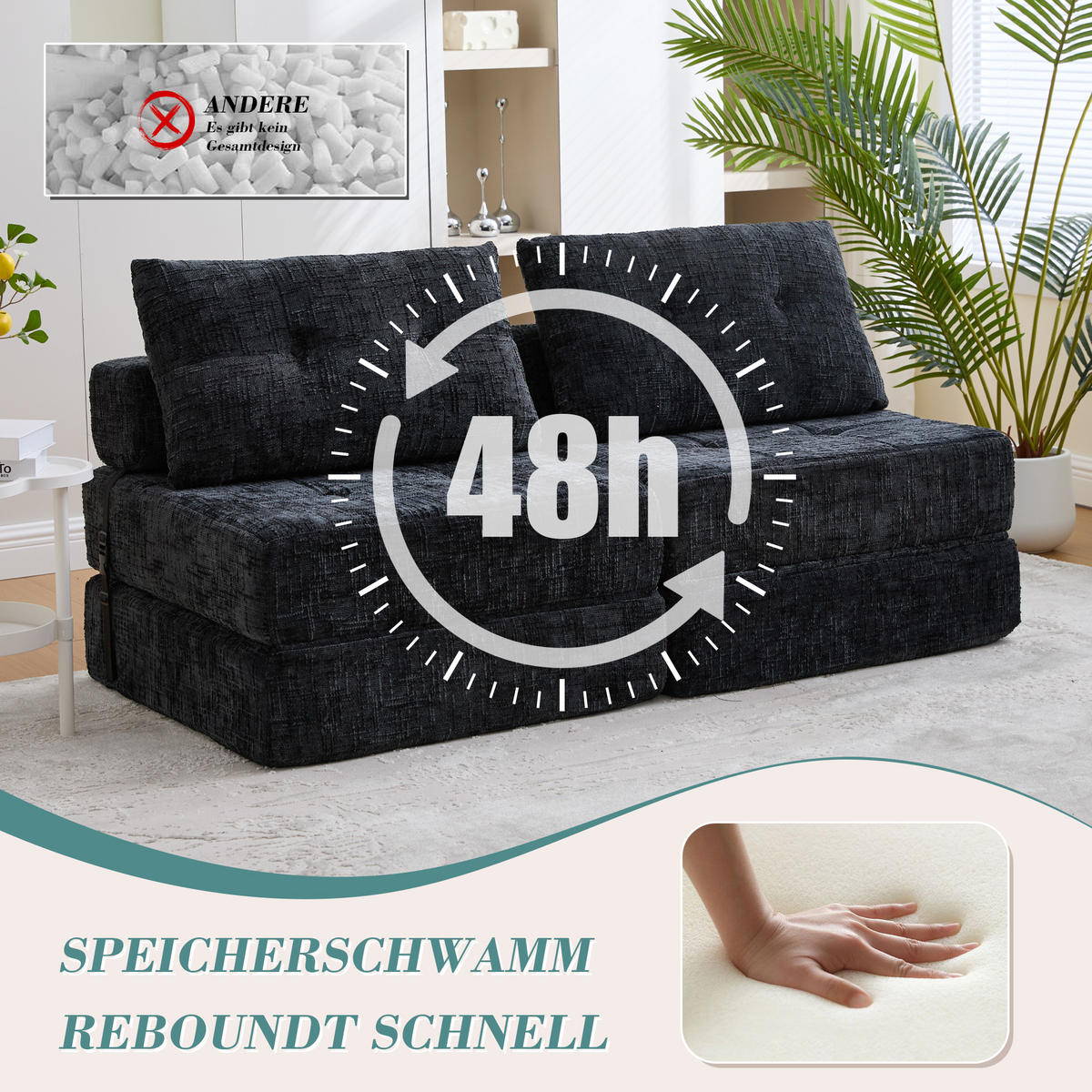STOFFSOFA Schwarz inkl. Kissen, klappbar Relaxsessel - Schwarz, Textil (79/57/79cm) - PARAFTA HOME