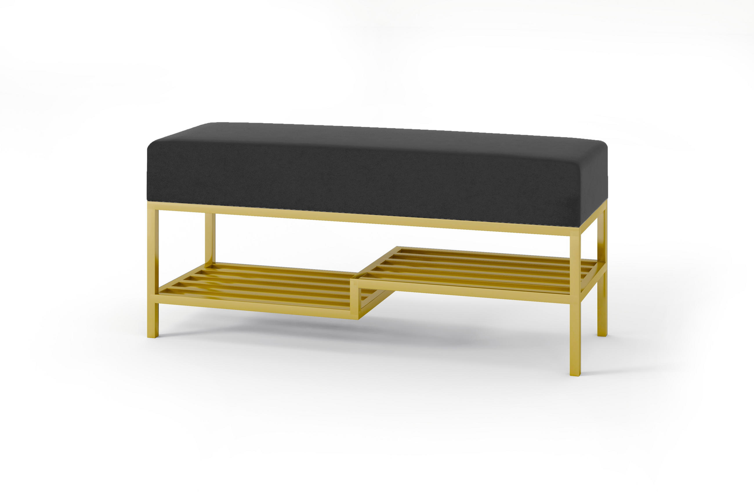 POLSTERBANK MELLO 80 Schwarz, Goldenes Metallgestell - Goldfarben/Schwarz, Textil/Metall (80/45/35cm) - Bettso
