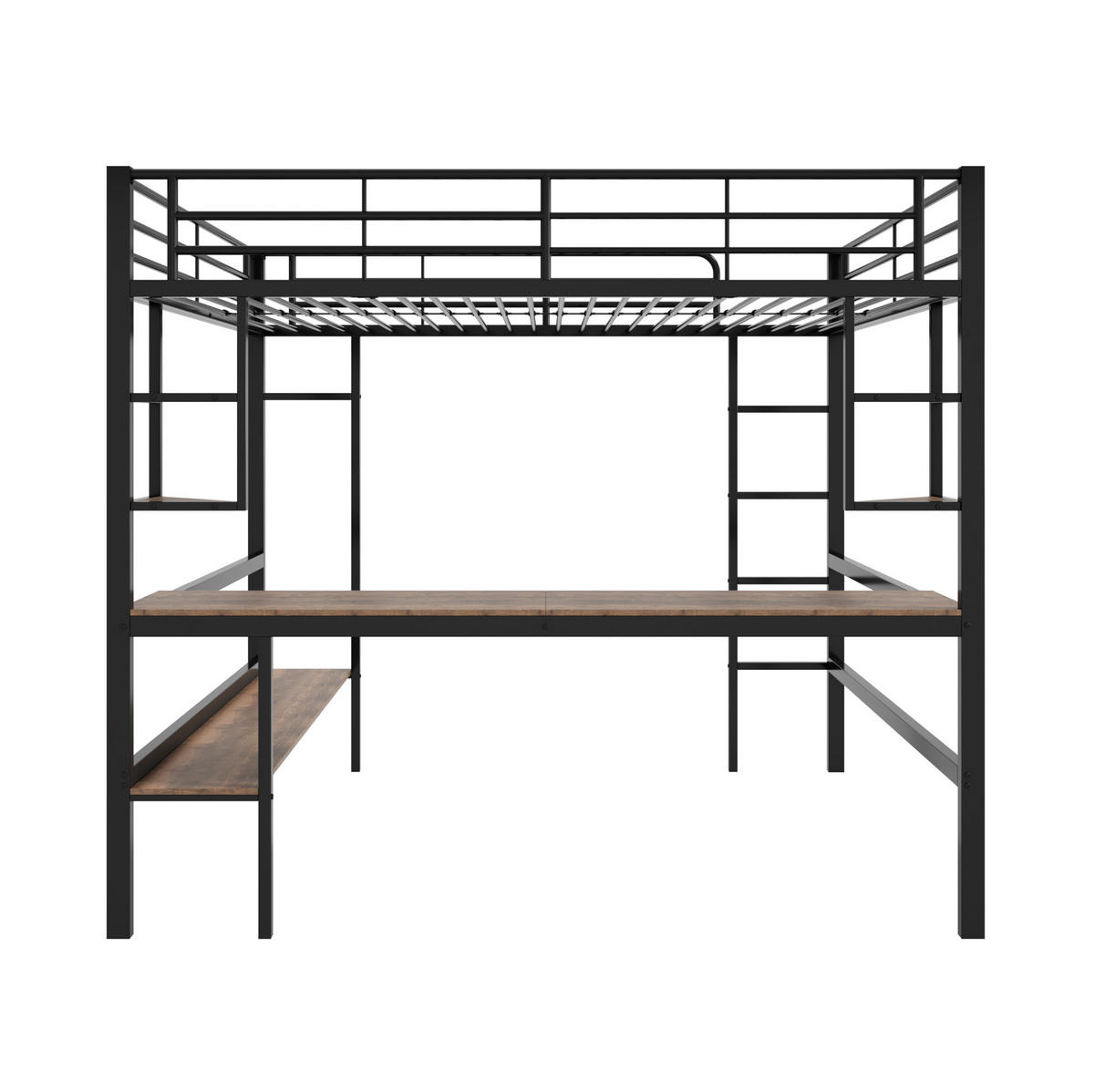 VISOKA postelja 140/200 cm črna iz kovine z mizo in policami - črna, kovina (140/200cm) - OKWISH