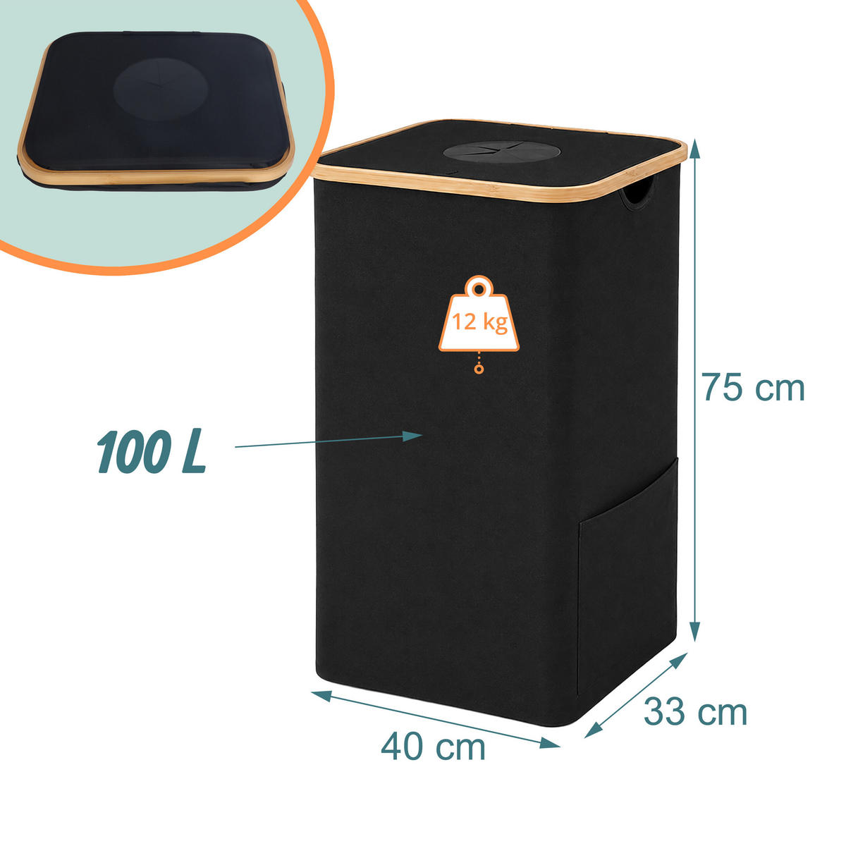 COLECTOR Negru pentru sticle returnabile 100 L - negru, carton ondulat/material textil (40/75/33cm) - Relaxdays