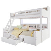 ETAGENBETT 90x200cm+140x200cm, Leiterposition optional, Weiß - Weiß, Holz (90/200cm) - KOMHTOM