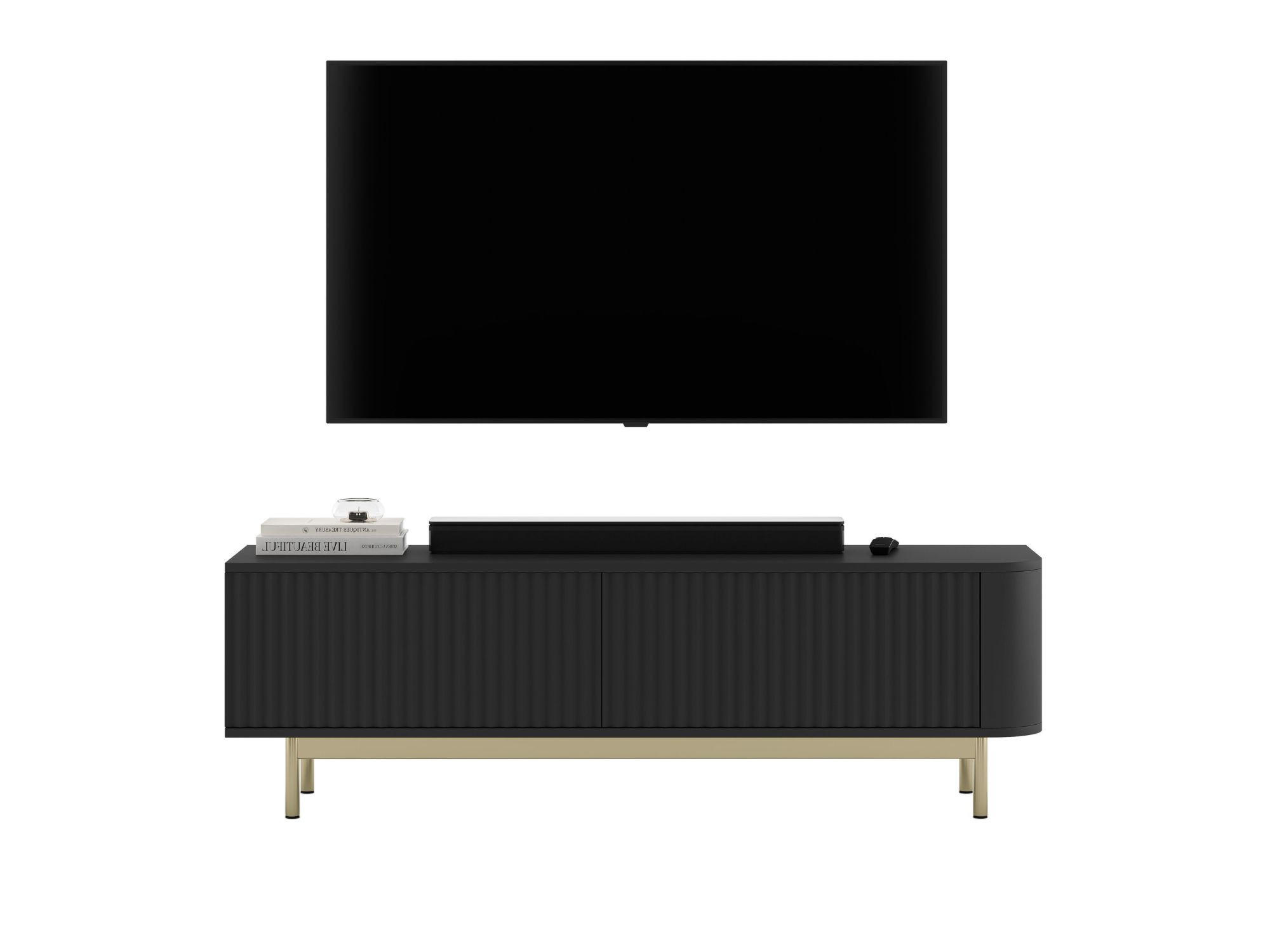 TV stolek Aurora černý matný 140 cm se zlatým kovovým rámem - černá/zlatá, kov/kompozitní dřevo (140/44/35cm) - Meble Lindner