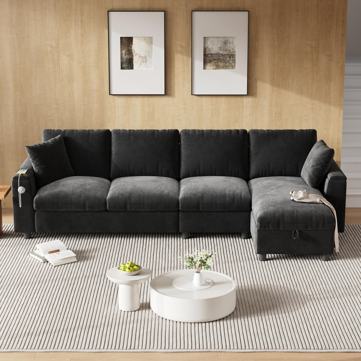 ECKSOFA 280/137/84 cm aus Chenille mit Schlaffunktion und Stauraum Grau - Grau, Textil (137/280cm) - Modenvie
