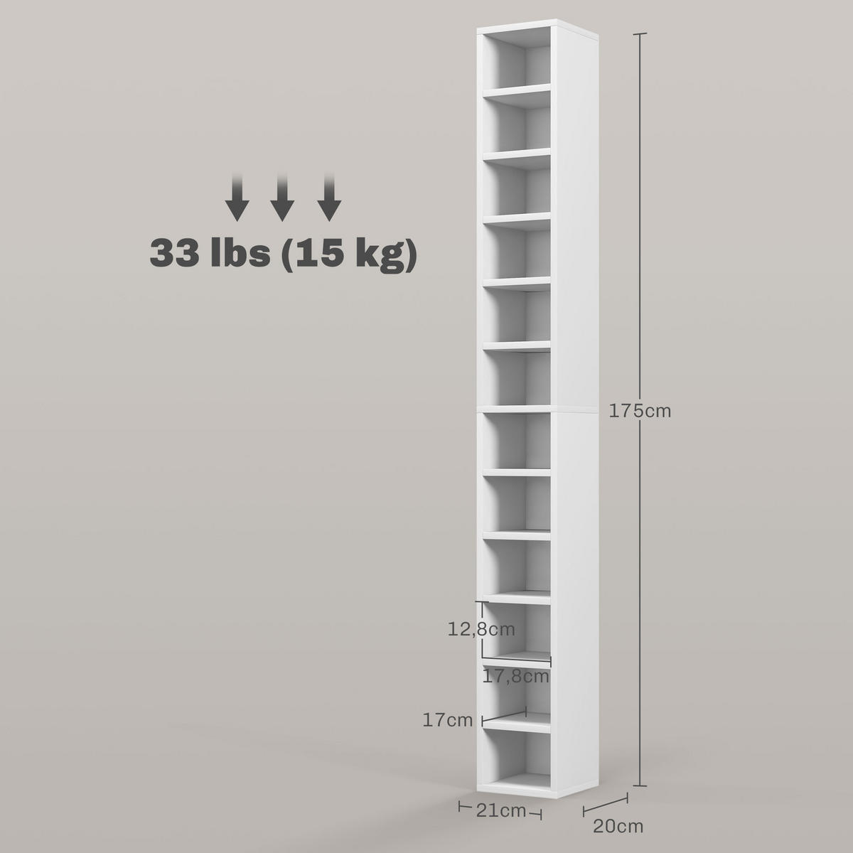 CD-REGAL DE-14437 12 Fächer, schmal und hoch Weiß - Weiß, Holzwerkstoff (20/175/21cm) - ComfortXL