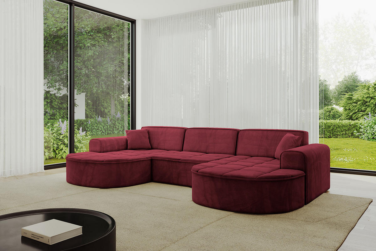 WOHNLANDSCHAFT TARO-U1 - 303x171x79,5 cm Bordeauxrot - Bordeaux, Holzwerkstoff/Textil (303/79.5/171cm) - ALTDECOR