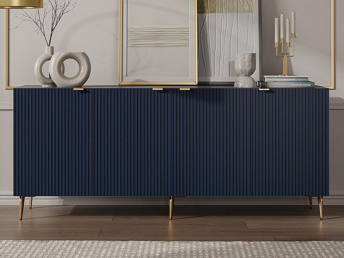 SIDEBOARD - 190 cmcm x 45 cmcm - Holz, Platte - Marineblau - YESINIA - Dunkelblau, Holz (190/80/45cm) - Vente-Unique