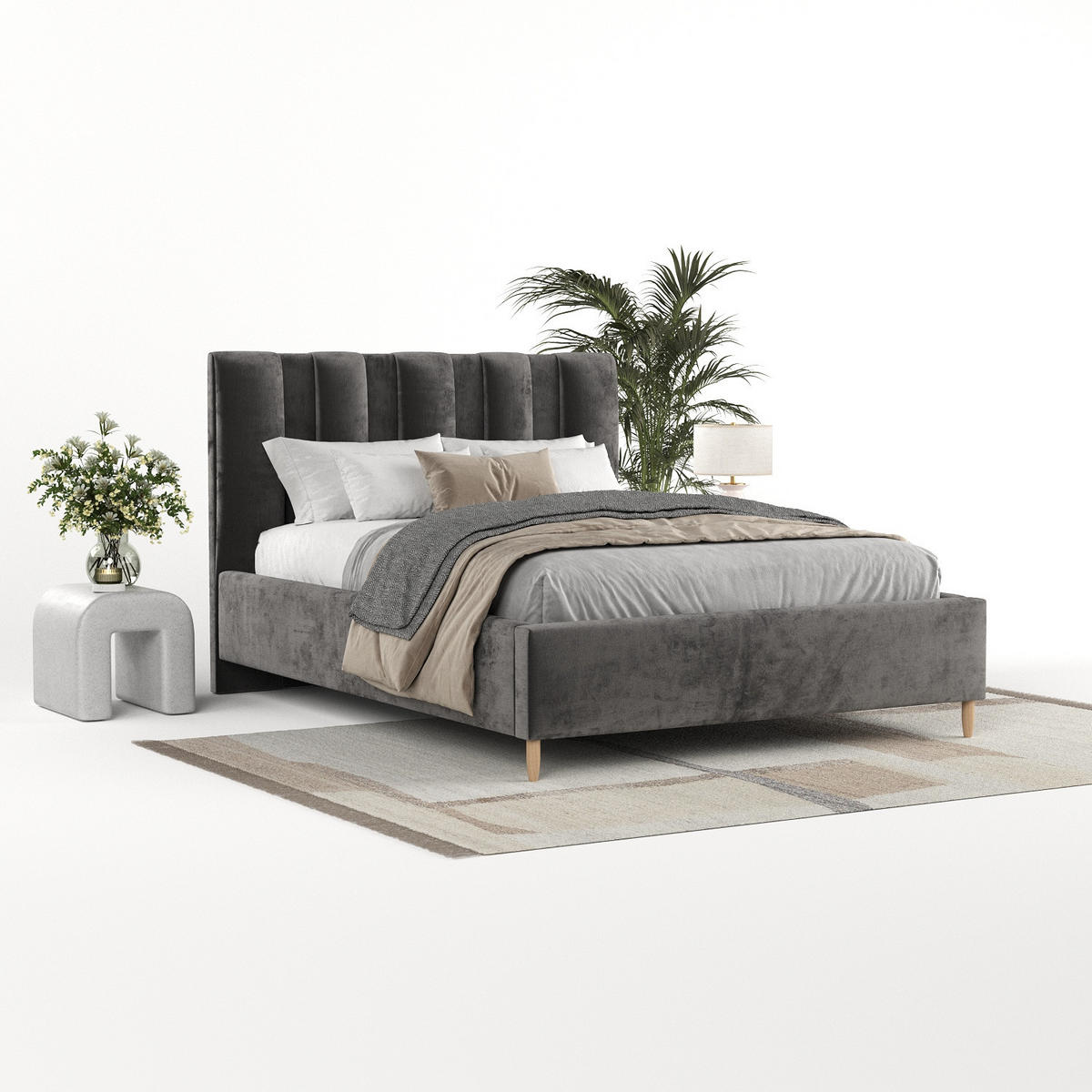 POLSTERBETT Loom 180/200 cm Anthrazit im Lotta Stoff - Anthrazit/Naturfarben, Holz/Holzwerkstoff (180/200cm) - AltaBeds