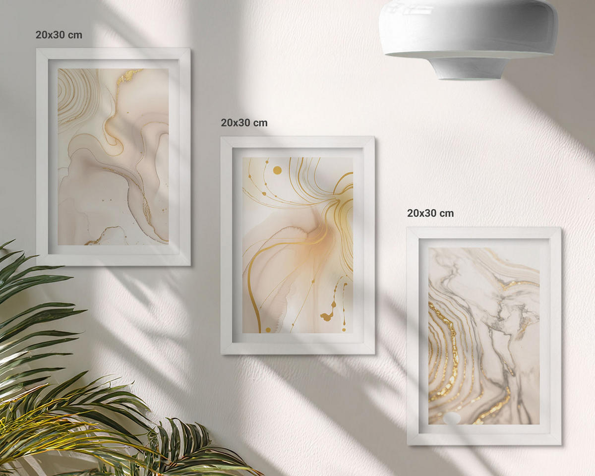 WANDBILDER 3er-Set - 20x30 cm Weißer Rahmen - Subtile abstrakte Muster - Weiß, Kunststoff (20/30cm) - ArtPrintCave