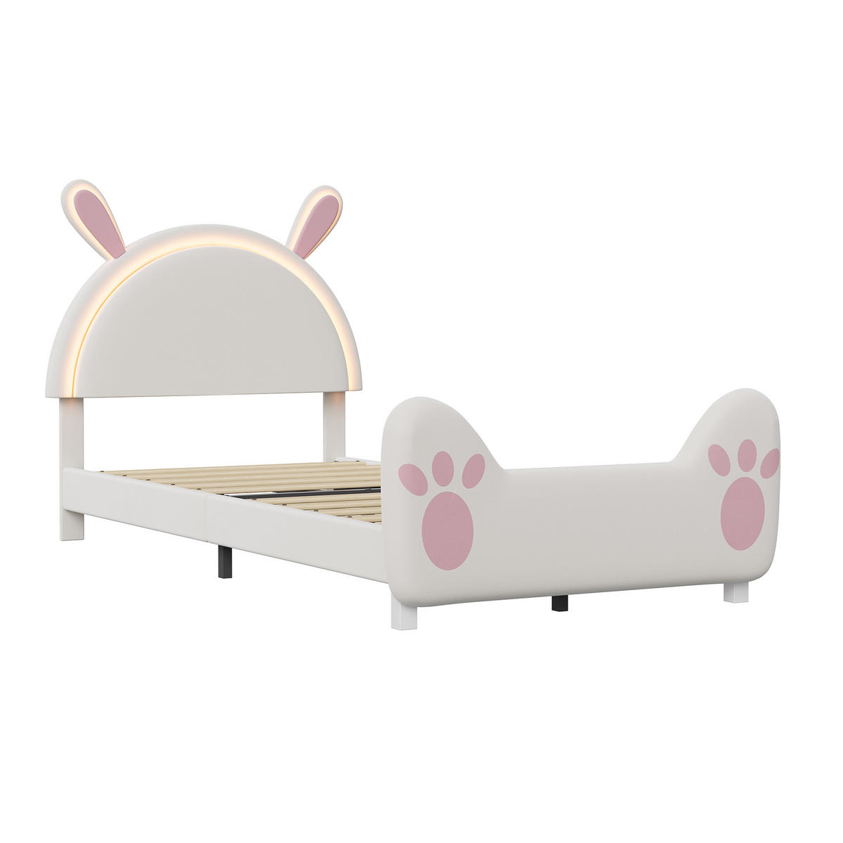 POLSTERBETT 90x200 cm Kinderbett mit LED, Schmetterlings-Kopfteil, Einzelbett mit Lattenrost, Rosa - Rosa, Metall (90/200cm) - EuroLiving