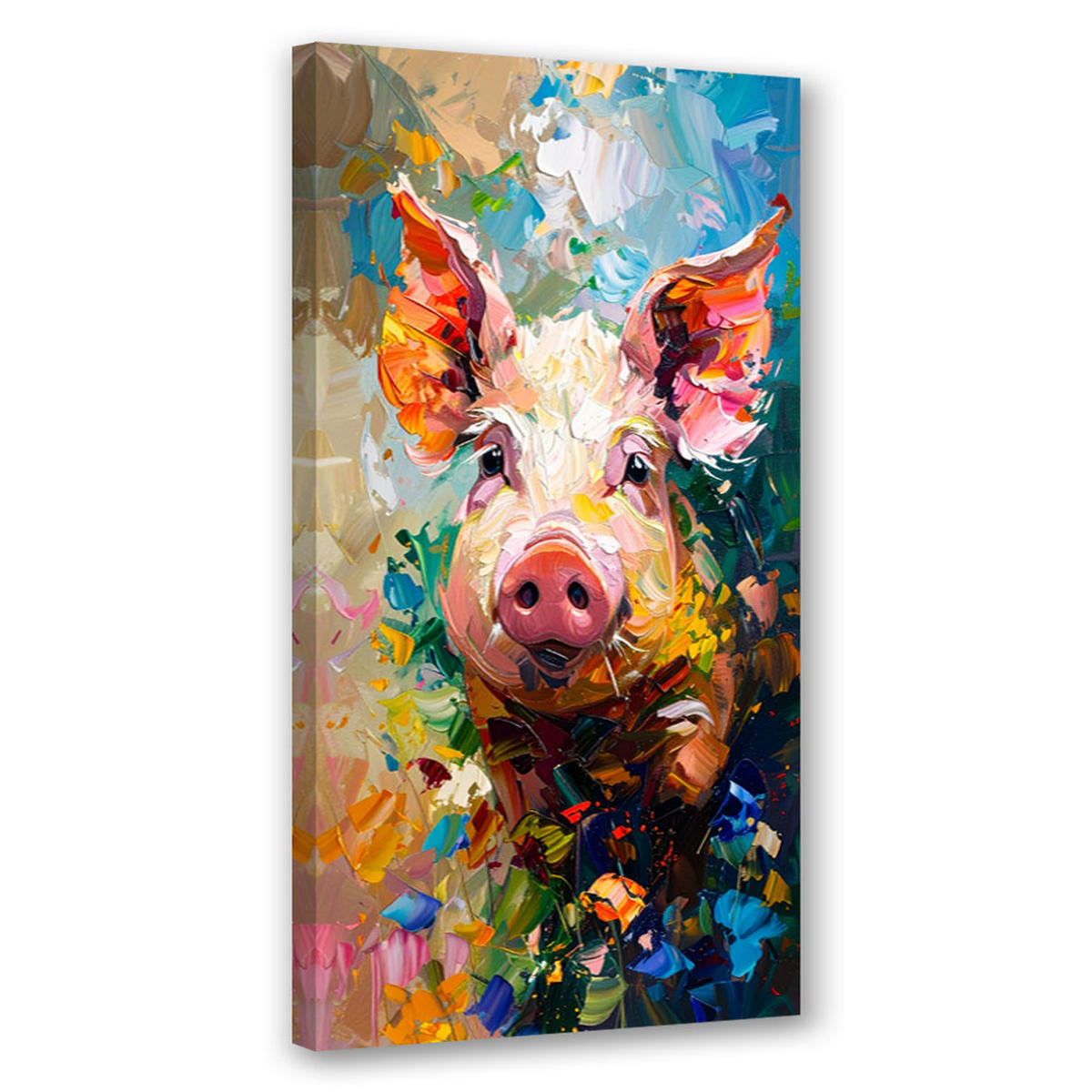 LEINWANDBILD Buntes Schwein Ölfarbe 60x120cm - Multicolor, Textil (60/120cm) - Feeby