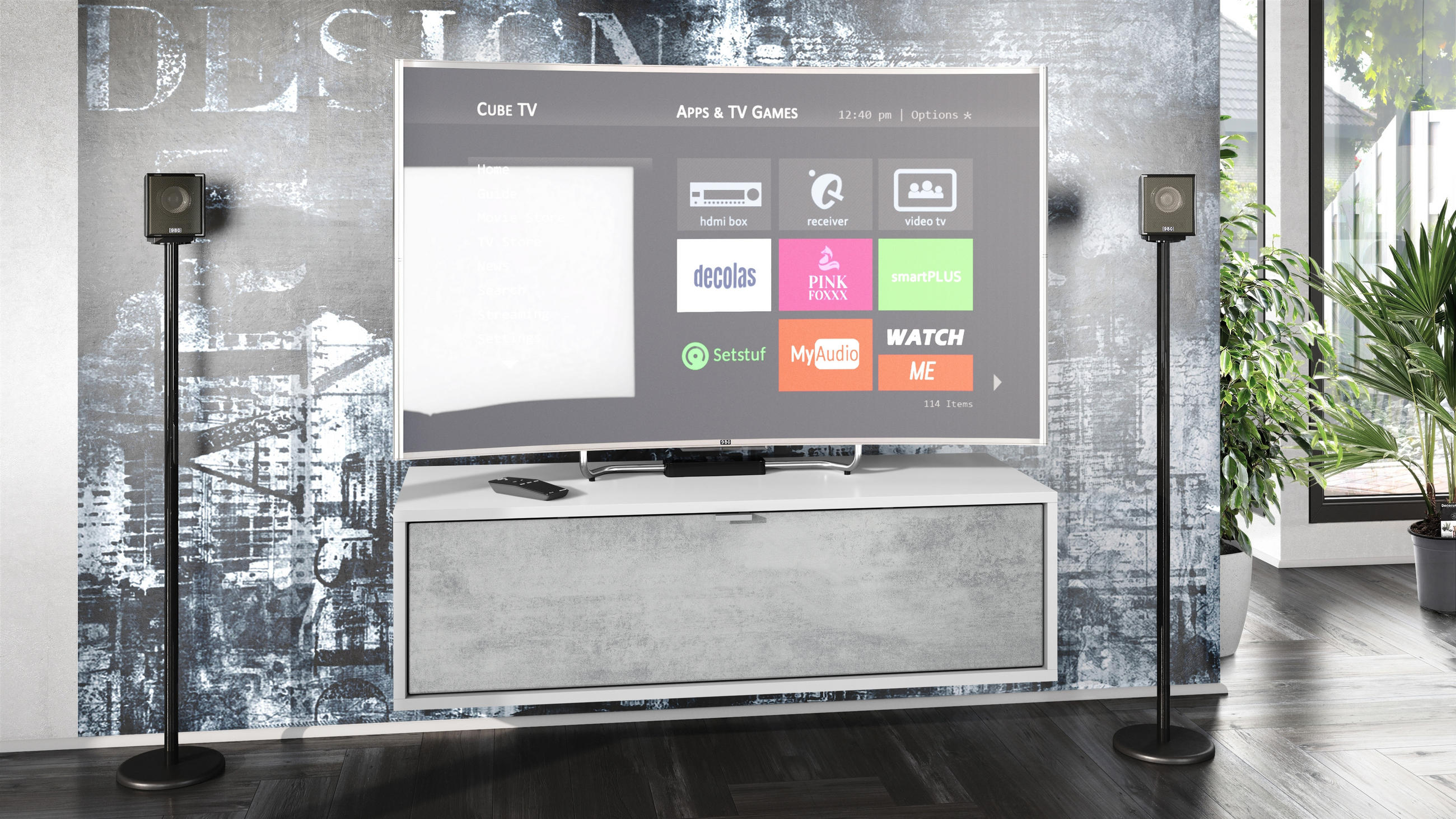 Thumbnail - Vladon Lowboard, Hellgrau, Holzwerkstoff, 100x29x37 cm, Wohnzimmer, Wohnwände, Lowboards, Lowboards stehend