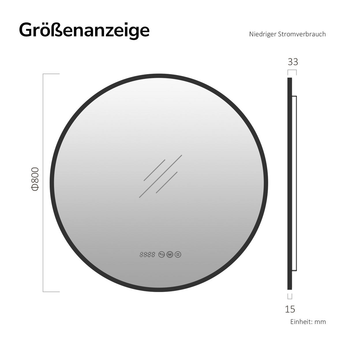 OGLEDALO KUPAONSKO okruglo s rasvjetom, crno Ø 80 cm - crna, staklo (80/80/3cm) - EMKE