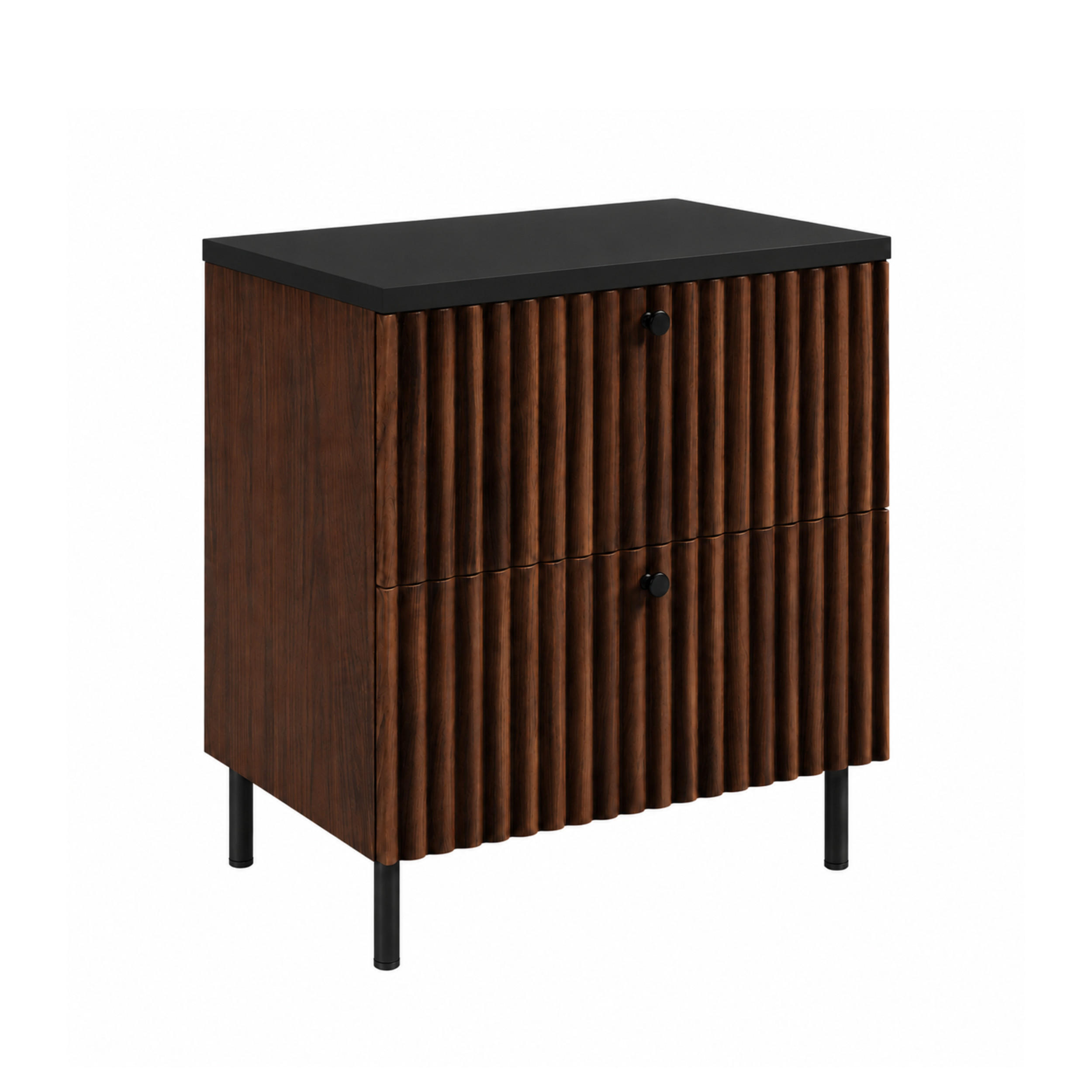 BADEZIMMERSCHRANK: Nusseiche / Platte Schwarz / Griffe Schwarz / Beine Schwarz, 60 x 46 x 73,6 cm - Eichefarben/Schwarz, Holzwerkstoff (60/73.6/46cm) - 3XE LIVING