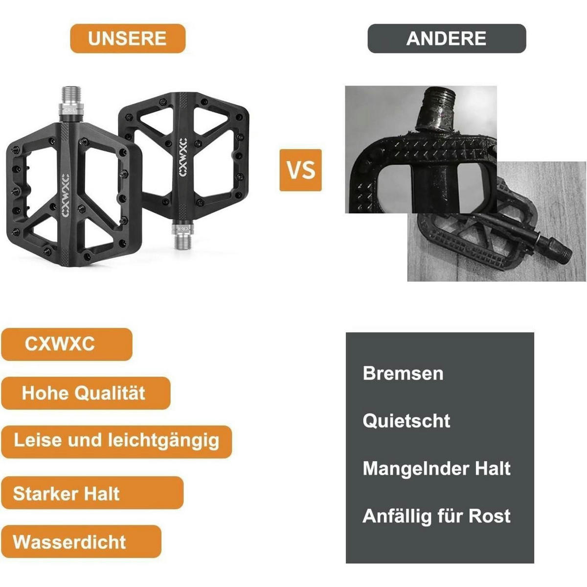 FAHRRADPEDALE Nylonfaser rutschfest 9/16 Zoll Schwarz - Schwarz, Kunststoff (12/1.5/12cm)