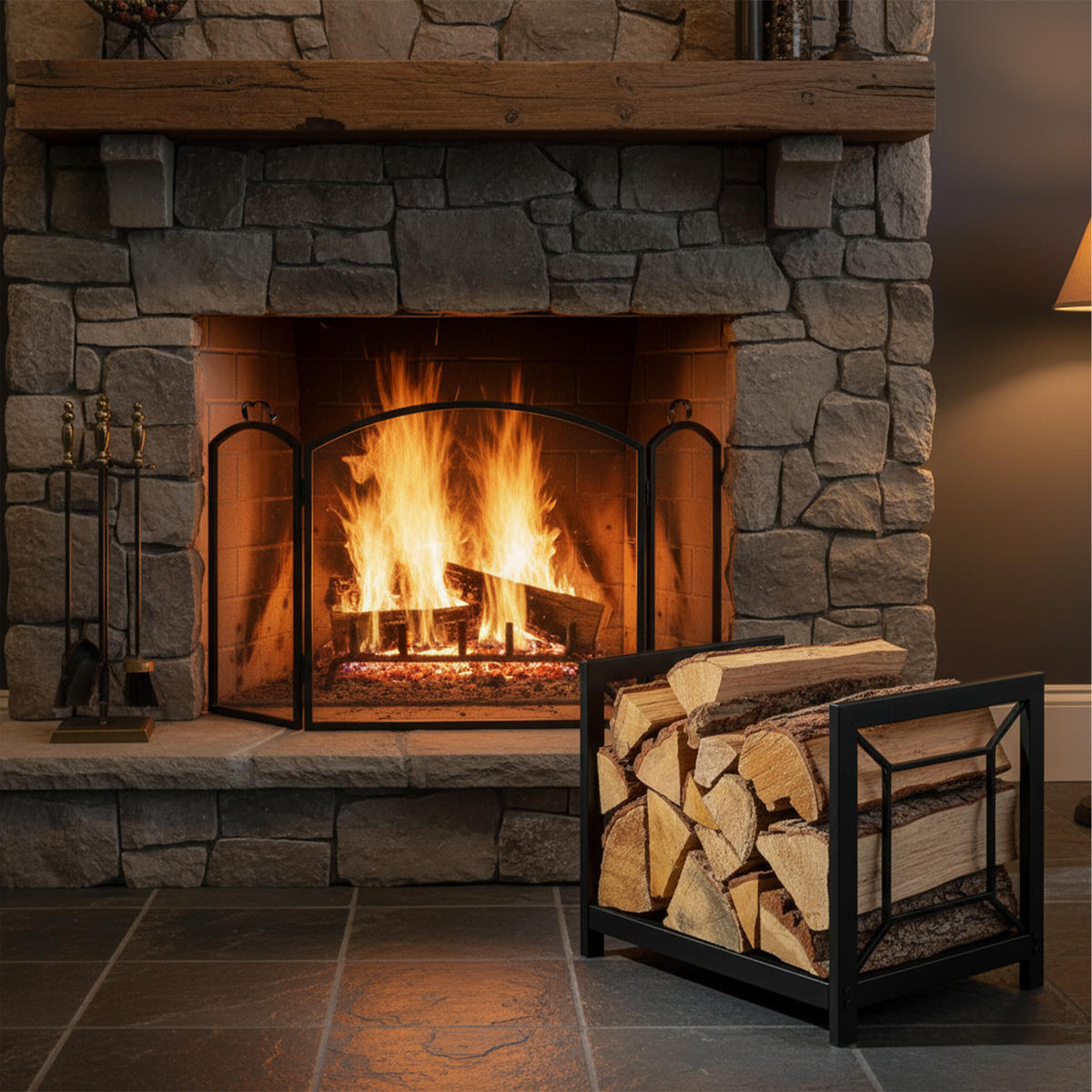 KAMINHOLZREGAL - Schwarz, Metall (43/36/35.5cm) - Relaxdays