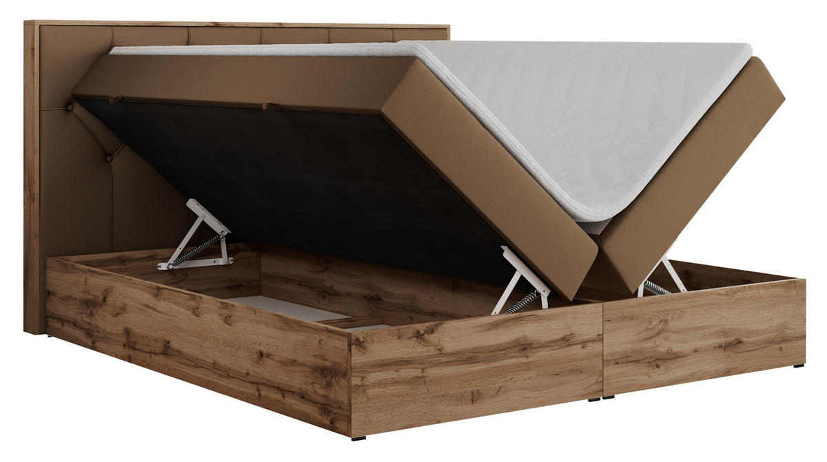 BOXBETT VENETO 140/200 Braun Kunstleder - H3 - Braun, Holz/Textil (140/200cm) - MKS