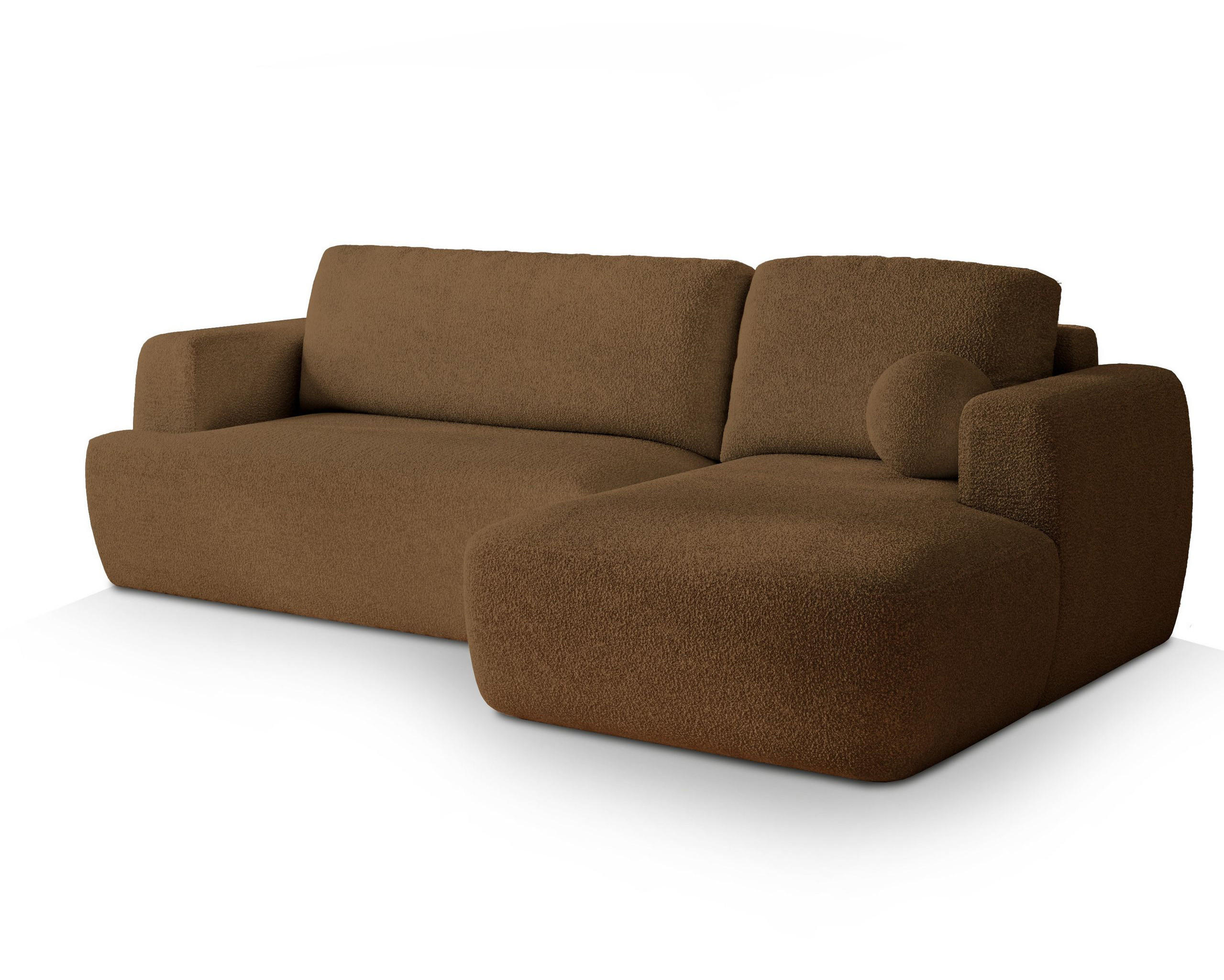 ECKSOFA SENTI N R-S Braun Boucle-Stoff mit Schlaffunktion - Braun, Holz (246/148cm) - MASSENO