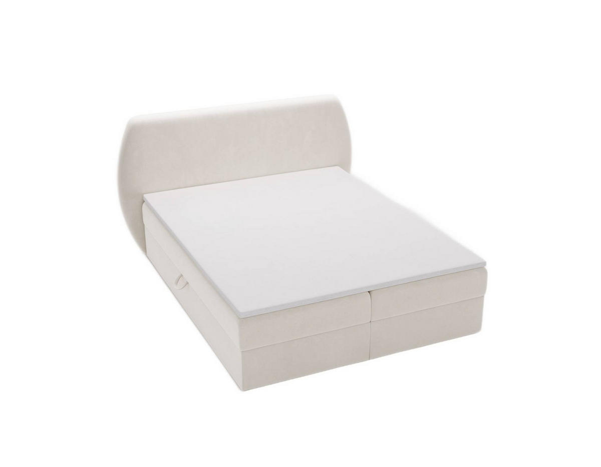 BOXBETT Bloom mit abgerundetem Kopfteil, Stoff Komodo Beige 120x200 cm - Beige, Holz (120/200cm) - Kaiser Möbel