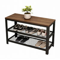 SCHUHBANK Schwarz Braun mit Sitzfläche 2-Schuhablagen - Dunkelbraun/Schwarz, Holzwerkstoff/Kunststoff (73/45/30cm) - Relaxdays
