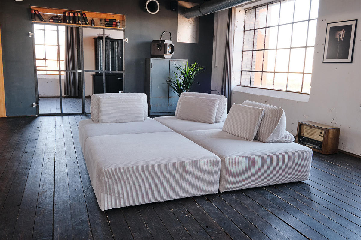 MODULSOFA WIOLO SOFT 4 MODULE 4 KISSEN Hellgrau Cord - Hellgrau/Schwarz, Kunststoff/Textil (333/84/222cm) - KAWOLA