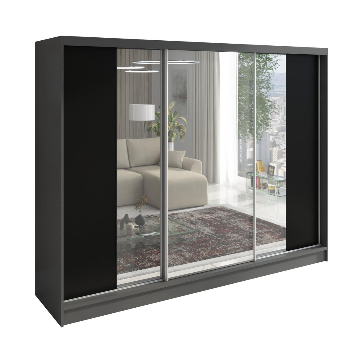 SCHWEBETÜRENSCHRANK 200 CM VIDA Farbe: Graphit, Schwarz - Graphitfarben/Schwarz, Holzwerkstoff (200/215/60cm) - A&J MöbelLand