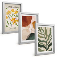 BILDER SET 3er Set - 20x30 cm Silberner Rahmen - Florale abstrakte Formen - Silberfarben, Kunststoff (20/30cm) - TULUP