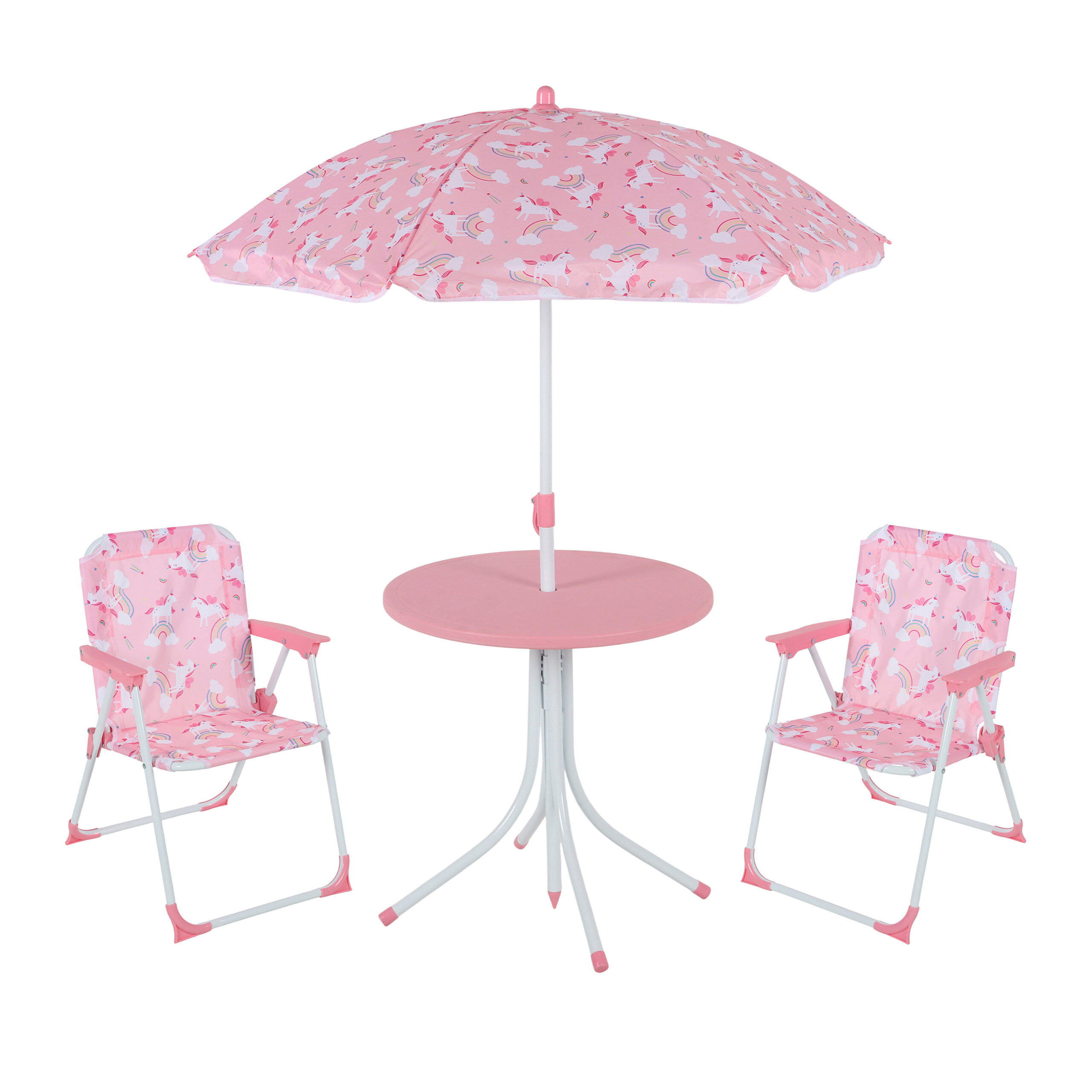 DĚTSKÁ sedací skupina pro kempování - růžová, kov/textil (100/126/100cm) - Relaxdays