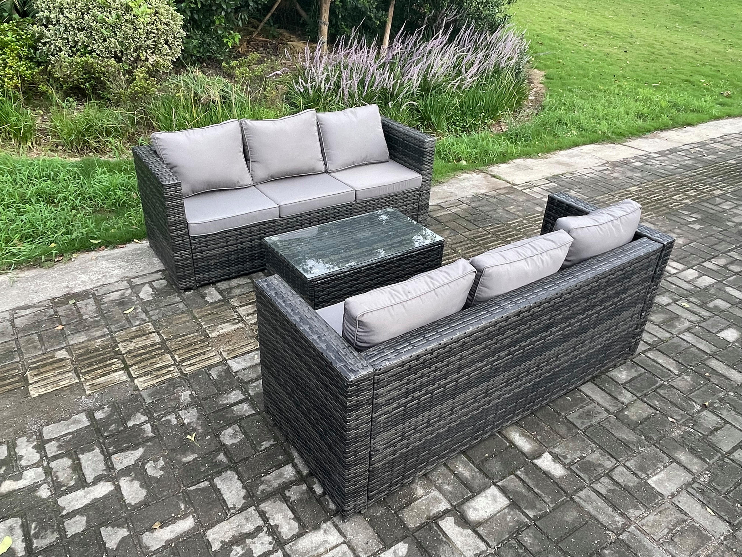GARTENSOFA SET Polyrattan Dunkelgrau 6-Sitzer - Dunkelgrau, Metall - Fimous