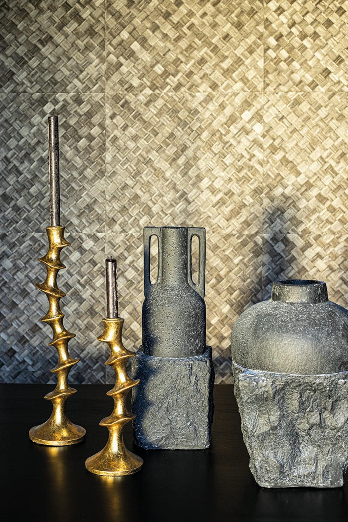 KERZENHALTER Movy Gold 11/11/45cm - Goldfarben, Kunststoff (11/45/11cm) - PTMD Collection