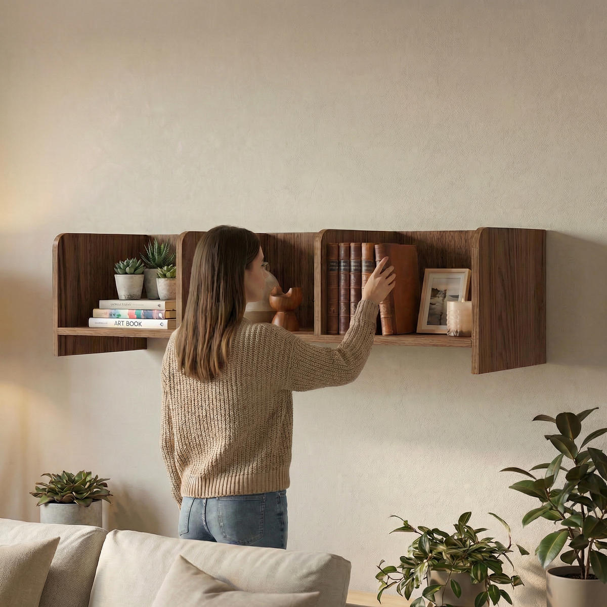 WANDREGAL Positivo mit Trennwänden, 100 cm, Alba-Nuss - Nussbaumfarben, Holzwerkstoff (103/27/27cm) - Beautysofa