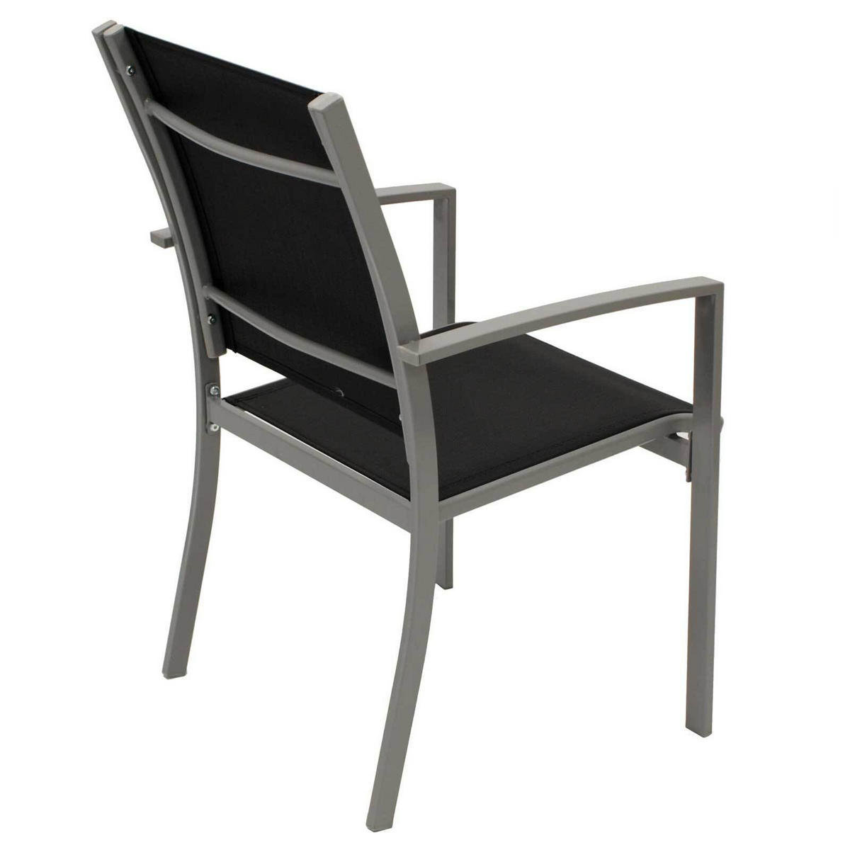 GARTENSTUHL Leeds, Metall silber + Textilgewebe schwarz, 4-er Set - Grau, Metall (55/89/64cm) - TPFGarden