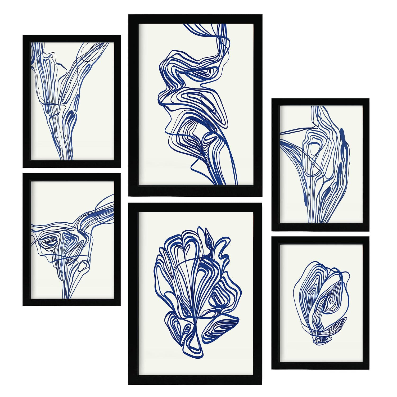 POSTER Set Mit 6 Verlockend Schrägen In Form Abstracts Ästhetische Dekorative Gemälde Für Ihr Wohnzimmer Schlafzimmer Zuhause A3 & A4 Schwarzer Rahmen - Schwarz, Papier (29/3cm) - Nacnic