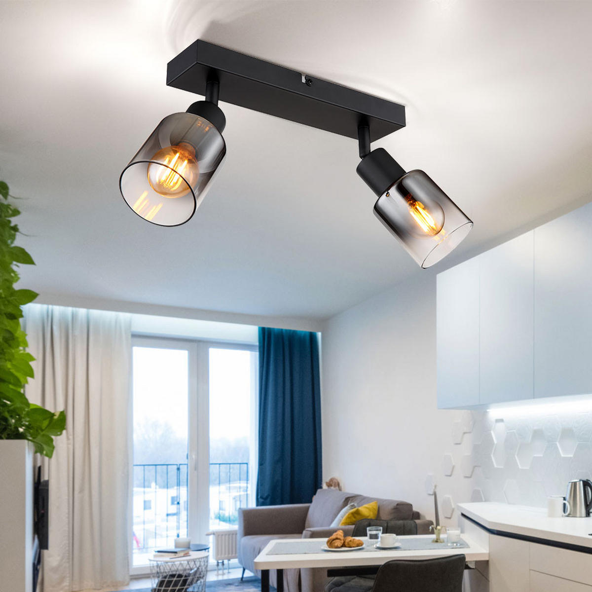 DECKENLEUCHTE Metall Schwarz Rauchglas - Schwarz, Glas (26/7/14cm) - Globo Lighting