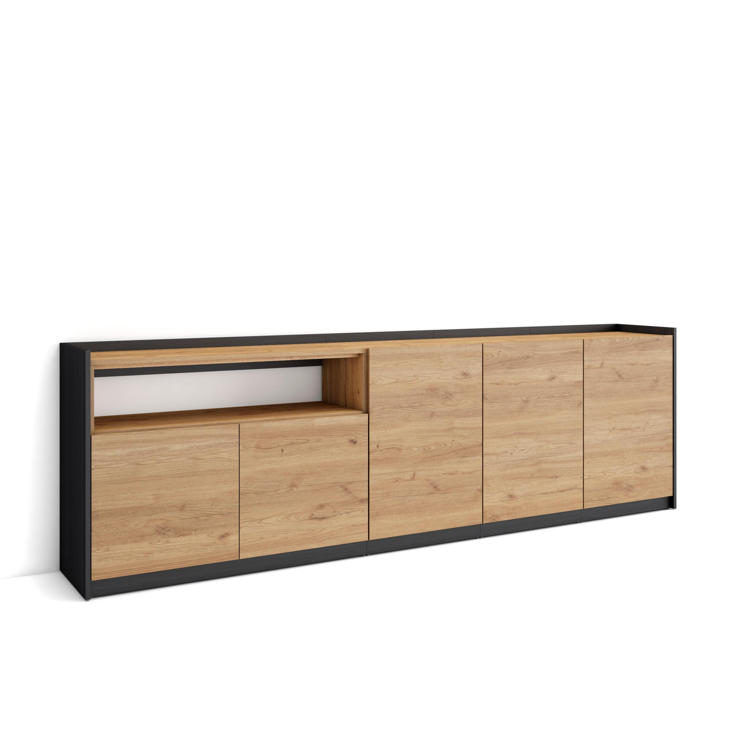 SIDEBOARD, Highboard, Eiche Schwarz, 260/37/80cm - Eichefarben, Holzwerkstoff (260/80/37cm) - Skraut Home