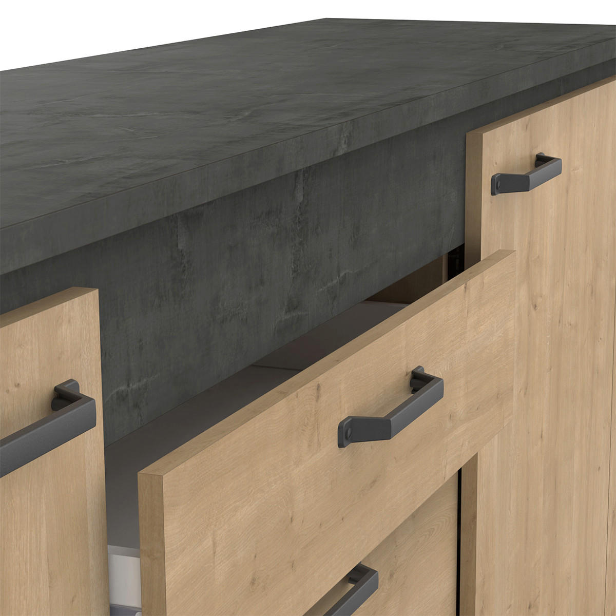 SIDEBOARD mit 2 Türen und 3 Schubladen, Dekor Eiche und Anthrazitgrau Austin - L203,80 cm - Apfelbaumfarben, Holzwerkstoff (42/87.8/203.8cm) - Calicosy