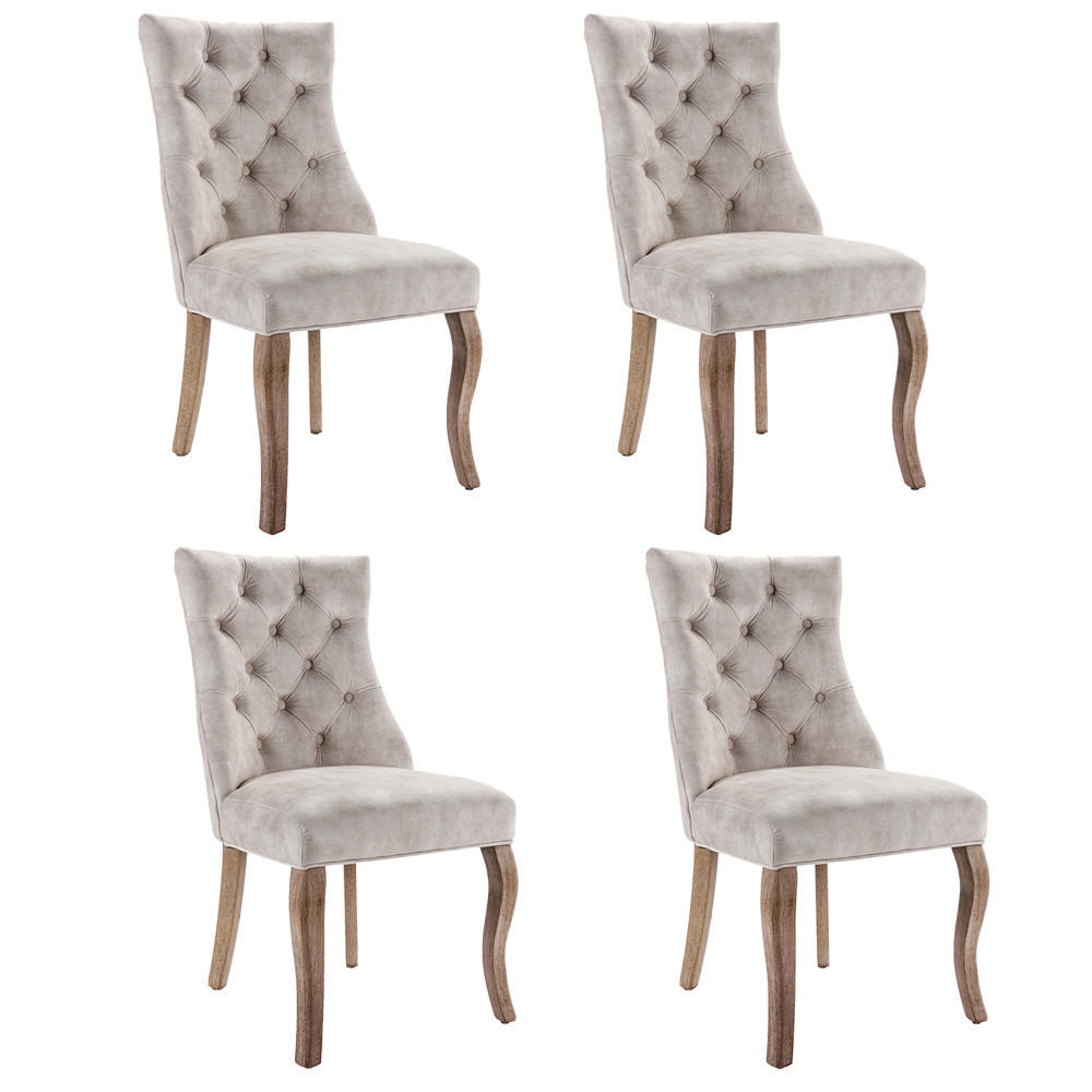 STUHL-SET 4 Stück in Hellbeige Samt - Beige, Holz/Fell (47/97/51cm) - KOMHTOM