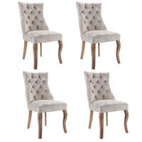 STUHL-SET 4 Stück in Hellbeige Samt - Beige, Holz/Fell (47/97/51cm) - KOMHTOM