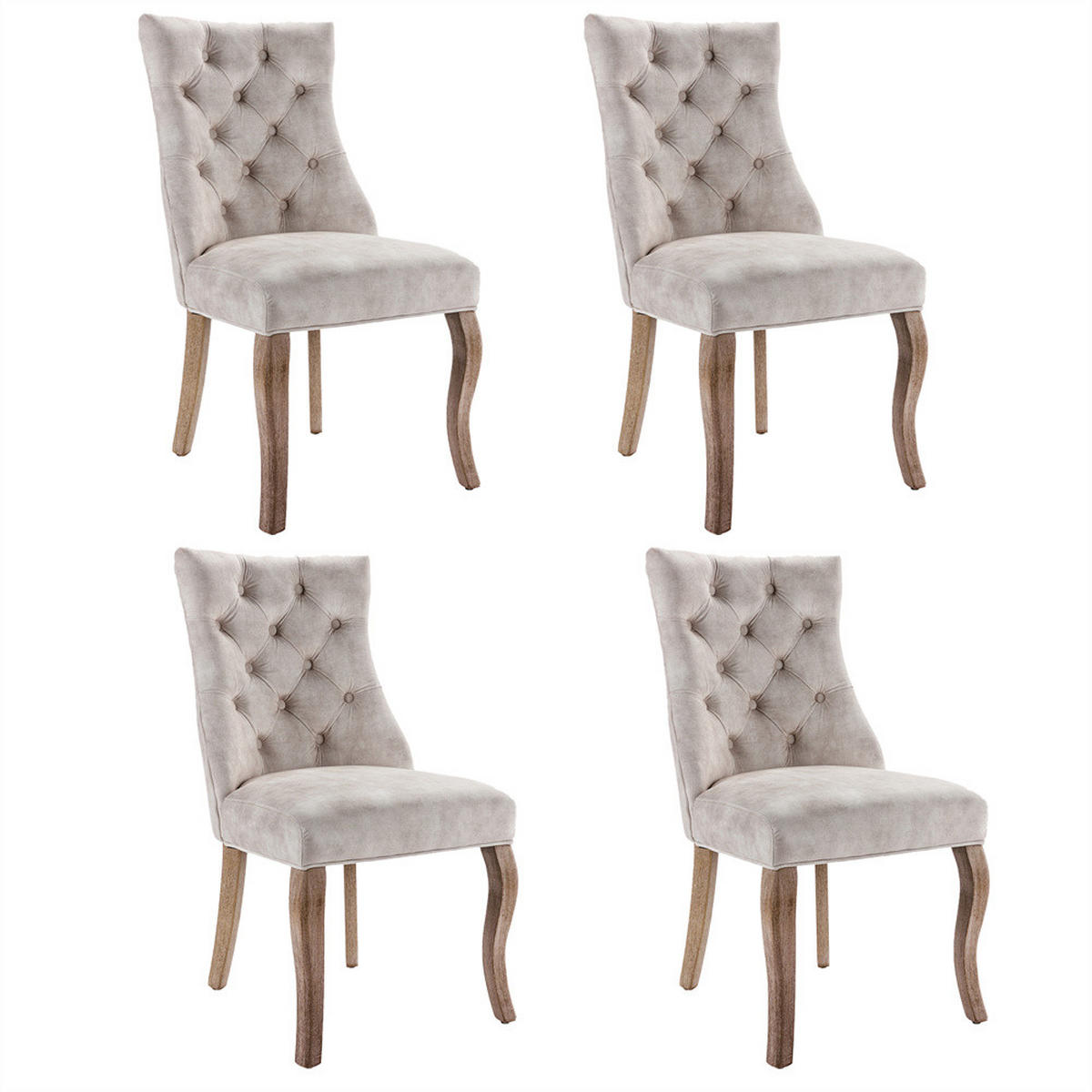 STUHL-SET 4 Stück in Hellbeige Samt - Beige, Holz/Fell (47/97/51cm) - KOMHTOM