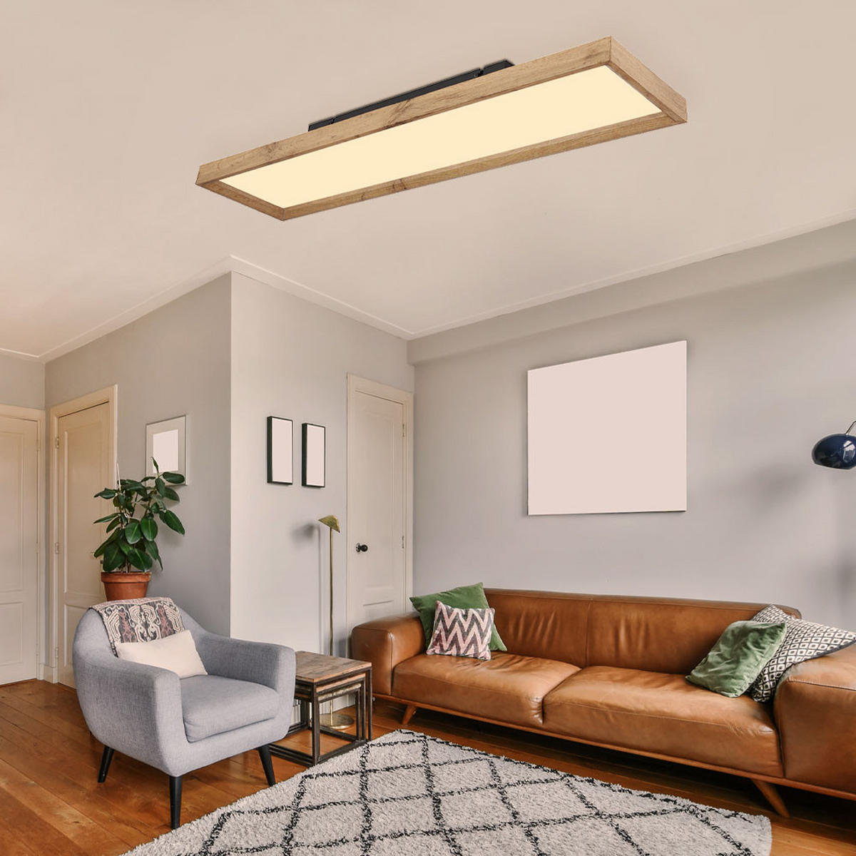 LED DECKENLEUCHTE Holzoptik Braun opal - Braun, Metall (80/20/8.5cm) - Globo Lighting