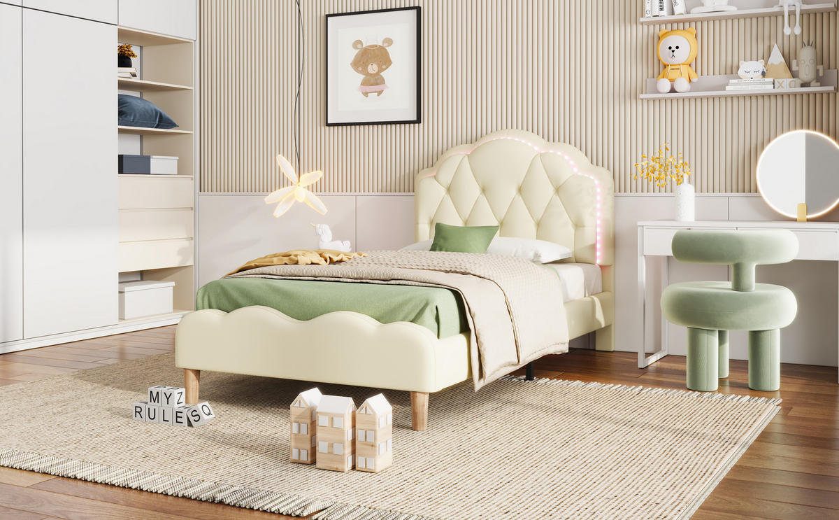 KINDERBETT 90x200 cm LED beige - Beige, Kunststoff (90/200cm) - LEBENLANG