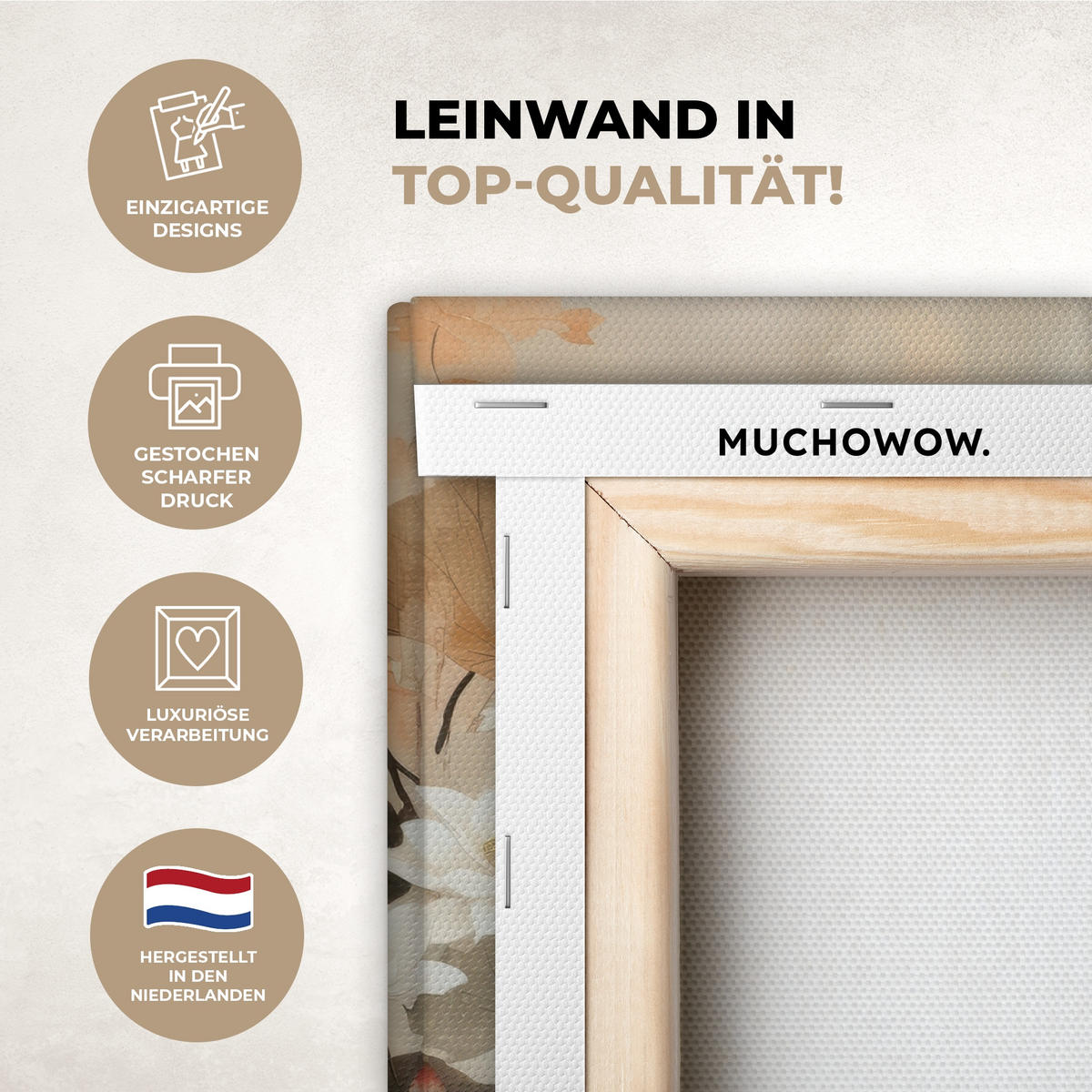 LEINWANDBILD Blumen - Japandi - Wabi sabi 40x30 cm - Sandfarben, Textil (40/30cm) - MuchoWow